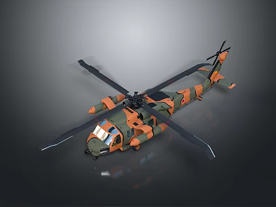 Military Helicopter With Green And Orange Camouflage Paint Large Rotors Modern Design And Equipment 3d model
