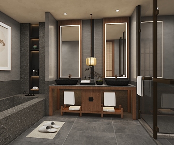 New Chinese Suite Toilet 3d model