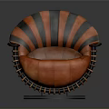 Unique Orange And Black Leather Chair With Striped Backrest And Fringed Base