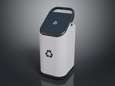 Modern Public Facility Recycling Bin with Waste Disposal Icon and Lid Design 3d model