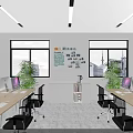 Modern Fitness Gym with Treadmills Weight Machines Yellow White Floor Markers Plants and Windows