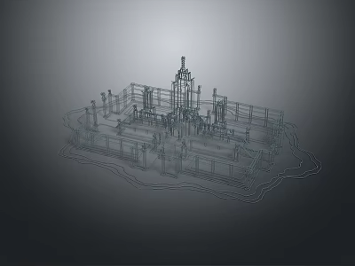 3D Architectural Wireframe Model Displaying Tower Structure And Detailed Framework Design Elements 3d model