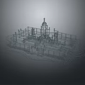 3D Architectural Wireframe Model Displaying Tower Structure And Detailed Framework Design Elements