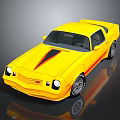Classic Yellow Two Door Muscle Car With Black Red Stripes And Retro Design