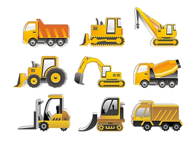 Cartoon heavy truck construction site truck crane forklift tractor road roller engineering truck loader truck wall decoration icon element 3d model