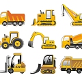 Cartoon heavy truck construction site truck crane forklift tractor road roller engineering truck loader truck wall decoration icon element 3d model