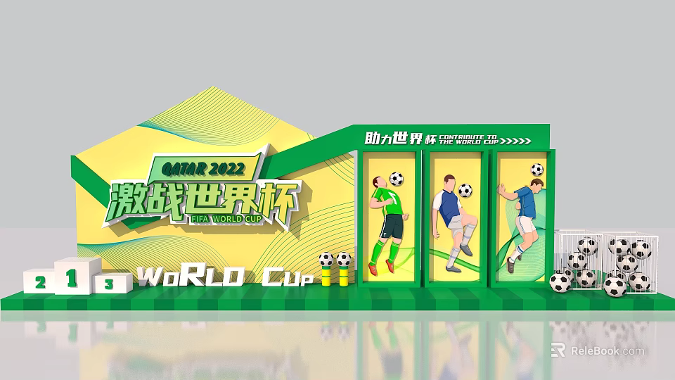 2022 World Cup Thrilling Battle Supporting Billboards With Football Players And Soccer Balls 3d model 