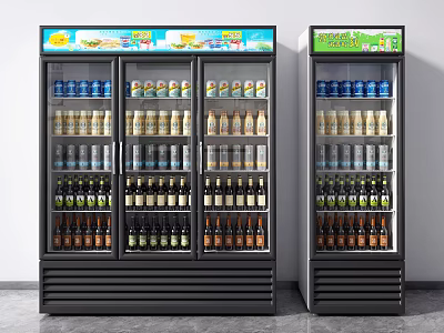 Commercial Glass Door Display Refrigerators For Storing Various Beverages On Shelves 3d model