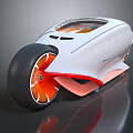 Futuristic Concept Car With Aerodynamic White Body And Orange Accent Wheels