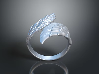 Elegant Silver Wing Shaped Jewelry Ring With Curved Design And Shiny Details 3d model