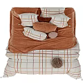 Warm Double Bed With Plaid Bedspread Multiple Decorative Pillows And Soft Throw Blanket 3d model