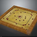 Wooden Square Carrom Board Furniture Featuring Yellow Surface With Red Black Markings And Lines