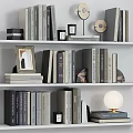 Stylish Decorative Ornament Collection With Books Photo Frames Round Decor And Lamp On Shelf