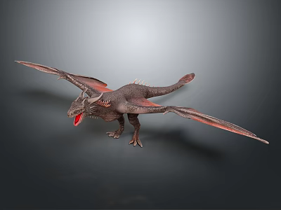 Detailed Mythical Dragon Creature With Spread Wings And Red Accents In 3D Render 3d model