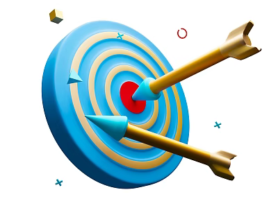 Decorative Ornament Set With Blue Target Board Yellow Arrows Red Center And Geometric Shapes 3d model