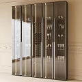 Elegant Modern Wine Cabinet With Metal Frame Glass Doors And Wine Glasses Bottles