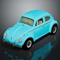 Classic Blue Beetle Car Model With Vintage Design On Reflective Surface 3d model