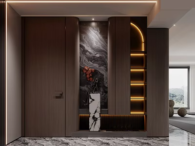 Modern Shoe Cabinet With Elegant Design LED Lighting And Landscape Painting Marble Floor 3d model