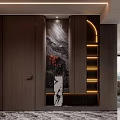 Modern Shoe Cabinet With Elegant Design LED Lighting And Landscape Painting Marble Floor
