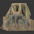 Wooden Storage Boxes And Small Ladder Covered With Cloth For Home Organization