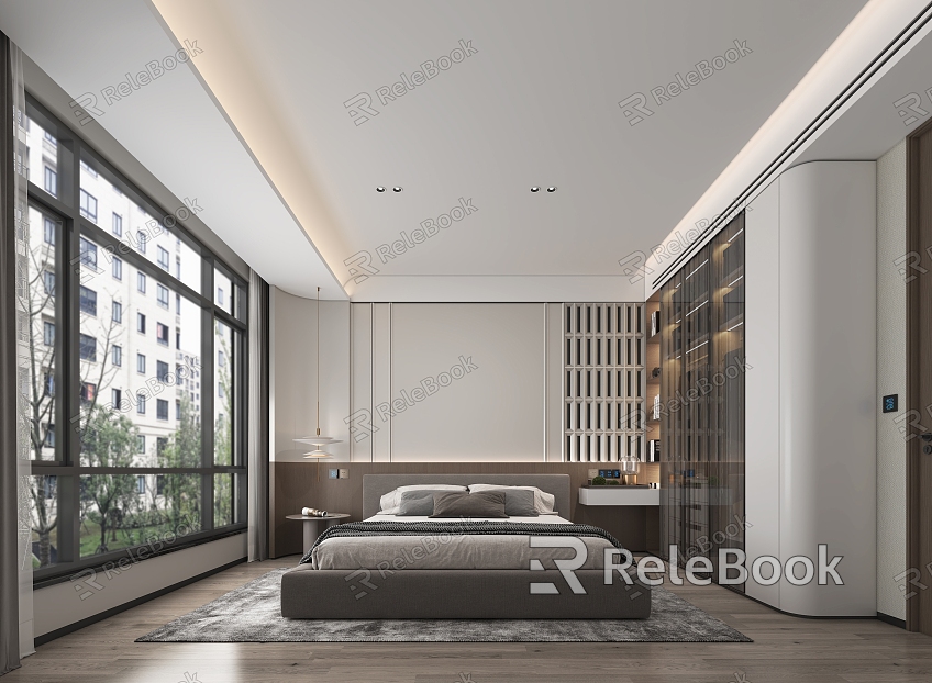 No main lamp bedroom floor-to-ceiling windows model