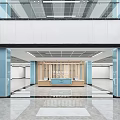 Hospital Outpatient Clinic Spacious Lobby With Modern Reception Desk Blue Pillars And Marble Floor