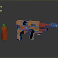 Orange Red Sci Fi Weapon With Vintage Industrial Design Mechanical Handle And Gas Cylinder