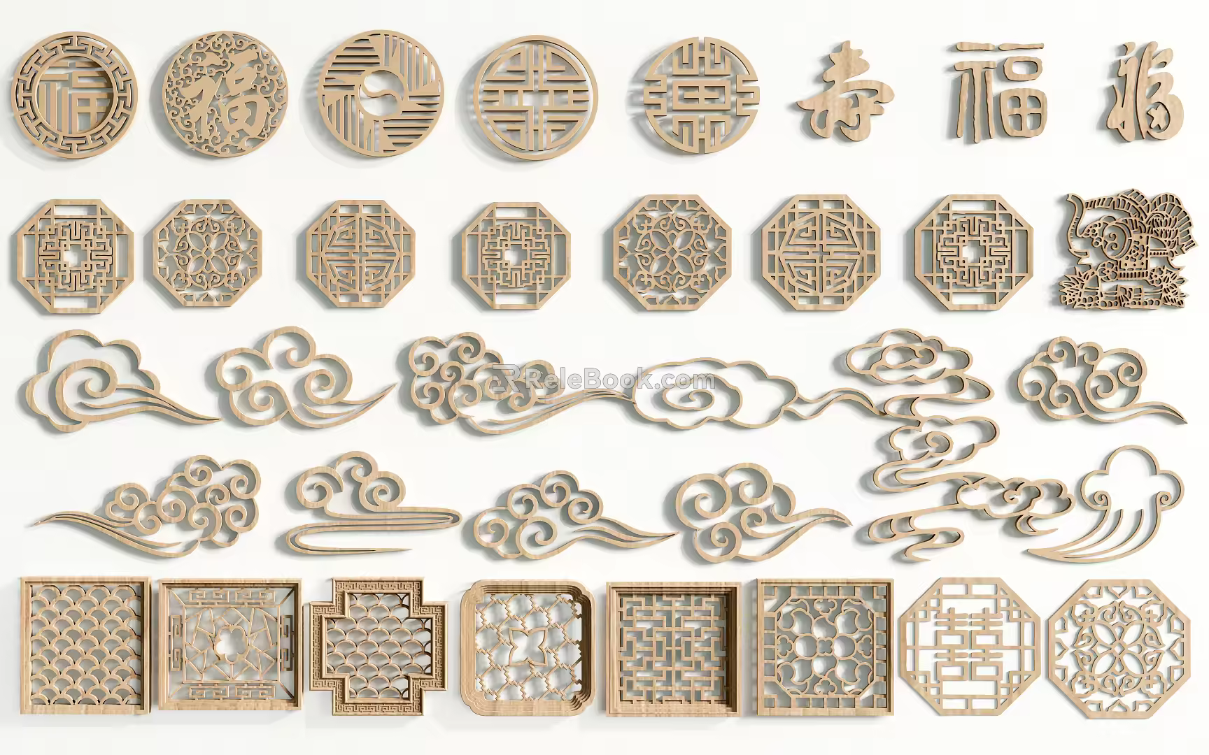 Chinese-style Carved Pattern Totem Window Carved Pane 3d model