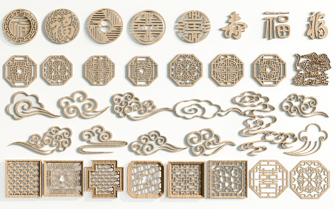 Chinese-style Carved Pattern Totem Window Carved Pane 3d model