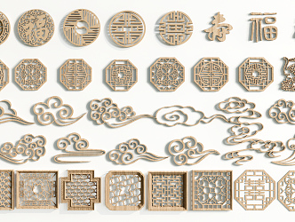 Chinese-style Carved Pattern Totem Window Carved Pane 3d model