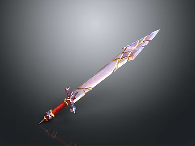 Mythical Fantasy Sword With Gold Red Accents Ornate Blade And Intricate Hilt Design 3d model