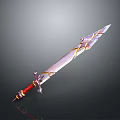 Mythical Fantasy Sword With Gold Red Accents Ornate Blade And Intricate Hilt Design
