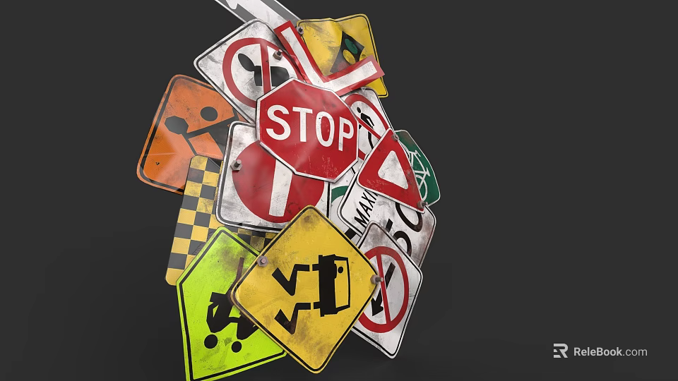Various Traffic Signs Collection Including STOP Warning And Prohibition Signs 3d model 