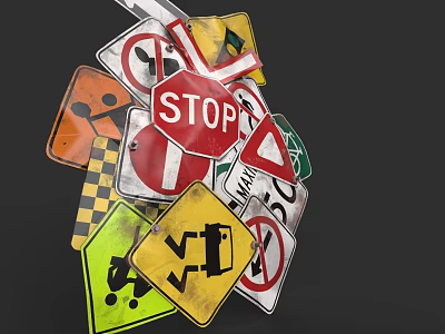 Various Traffic Signs Collection Including STOP Warning And Prohibition Signs 3d model