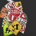 Various Traffic Signs Collection Including STOP Warning And Prohibition Signs