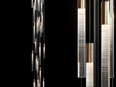Sleek Modern Chandelier With Hanging Metal Tubes And White Glass Panels 3d model