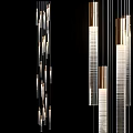 Sleek Modern Chandelier With Hanging Metal Tubes And White Glass Panels