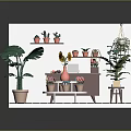 Indoor Plant Interior With Pink White Walls Monstera Sunflower Hanging Plants Round Table