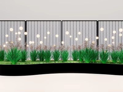 Outdoor Commercial Equipment With Black Fence White Spherical Lights Green Grass And Black Wavy Base 3d model