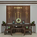 Traditional Chinese Wooden Buddhist Shrine Cabinet With Carved Plaque Couplets And Circular Decoration