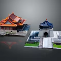 Traditional Chinese Ancient Architecture Models With Red Blue Roofs And Classic Design