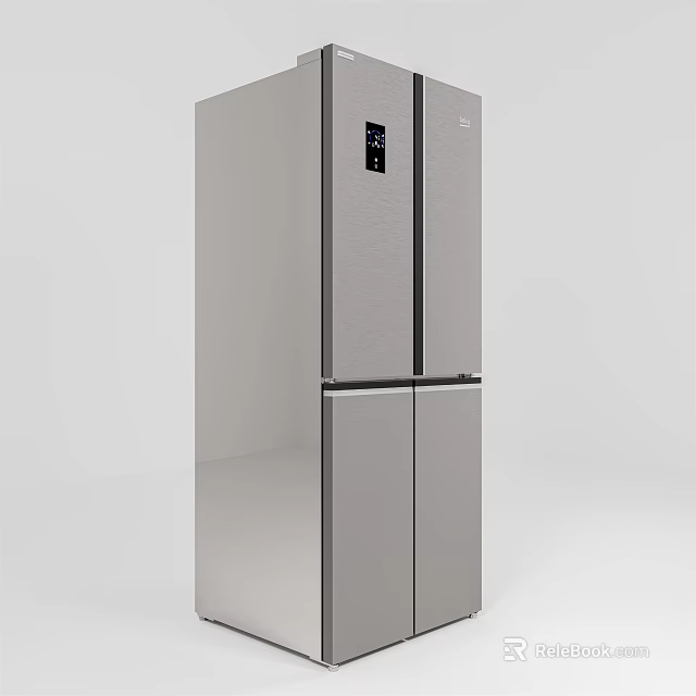 Silver Stainless Steel Double Door Refrigerator Freezer With Smart Digital Display For Modern Kitchen 3d model 