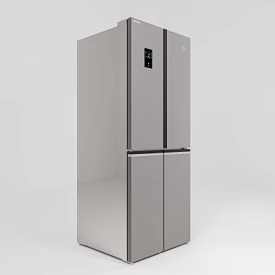 Silver Stainless Steel Double Door Refrigerator Freezer With Smart Digital Display For Modern Kitchen 3d model