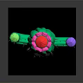 Cartoon Green Cactus With Smiling Face Red Flower And Purple Decorations In Square Green Pot