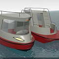 Two Red And White Small Boats Floating On Calm Water Surface 3d model