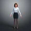 Professional Woman in White Shirt Black Skirt and High Heels on Gray Background