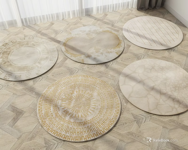 Elegant Round Rugs With Various Patterns And Soft Tones For Home Interiors 3d model 