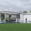 Modern Outdoor Pergola Design With Curved Pathways Seating And Green Surroundings