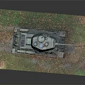 Weathered Green Military Tank Model Placed on Grass with Fallen Leaves