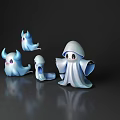 Cute Ghost Like Game Movie Characters With Blue White Design And Different Sizes